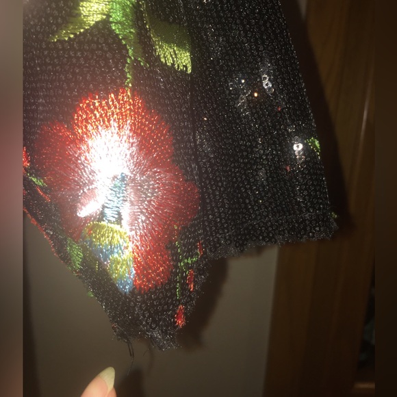 ZARA Black Sequins Mini Embroidered Floral Dress - Size Large - Picture 13 of 17